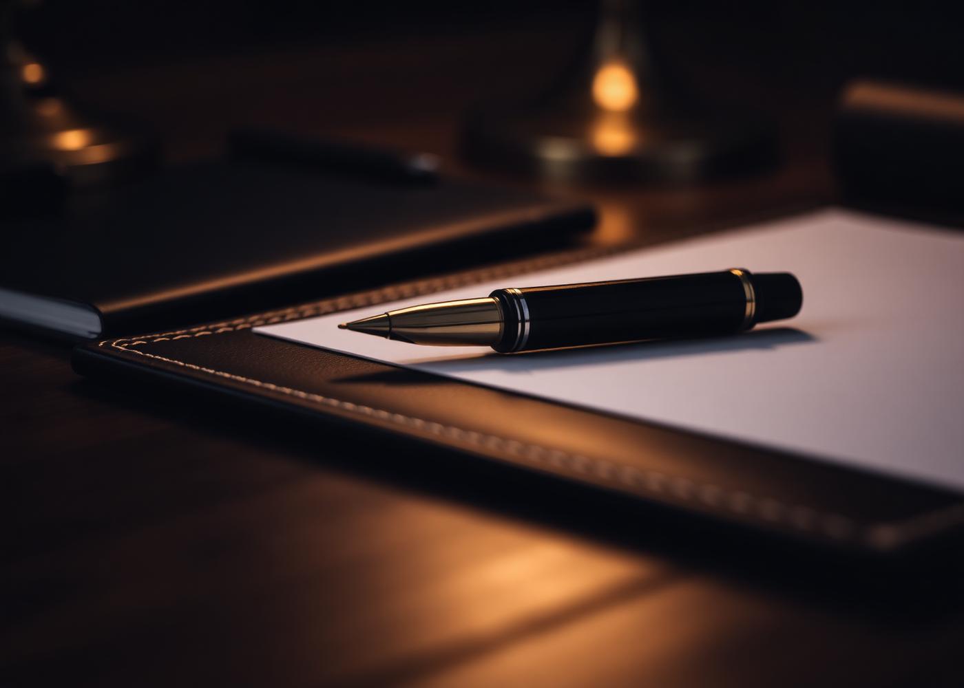 Fountain pen on legal documents